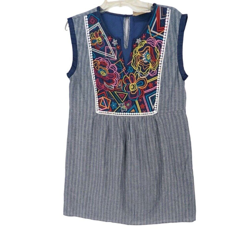 Savanna Jane Striped Embroidered Floral Sleeveless Boho Dress Sz M